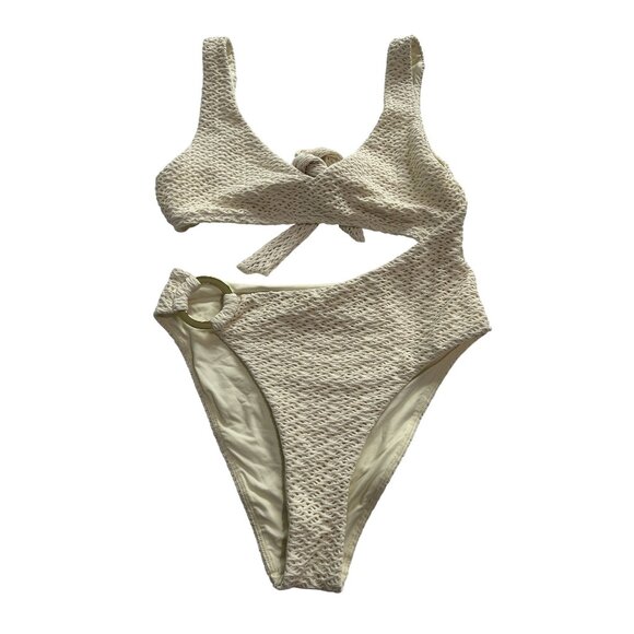 MONDAY Swimwear St. Barth's One Piece Swimsuit in Ivory Crochet - Picture 1 of 4
